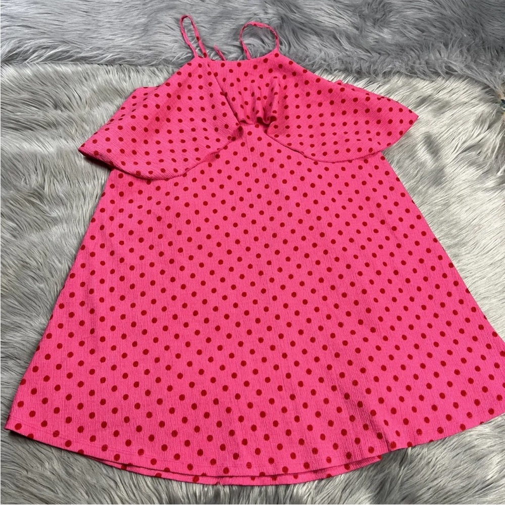 Zara Girls Dress Pink Red Polka Dot Ruffle Size 13-14